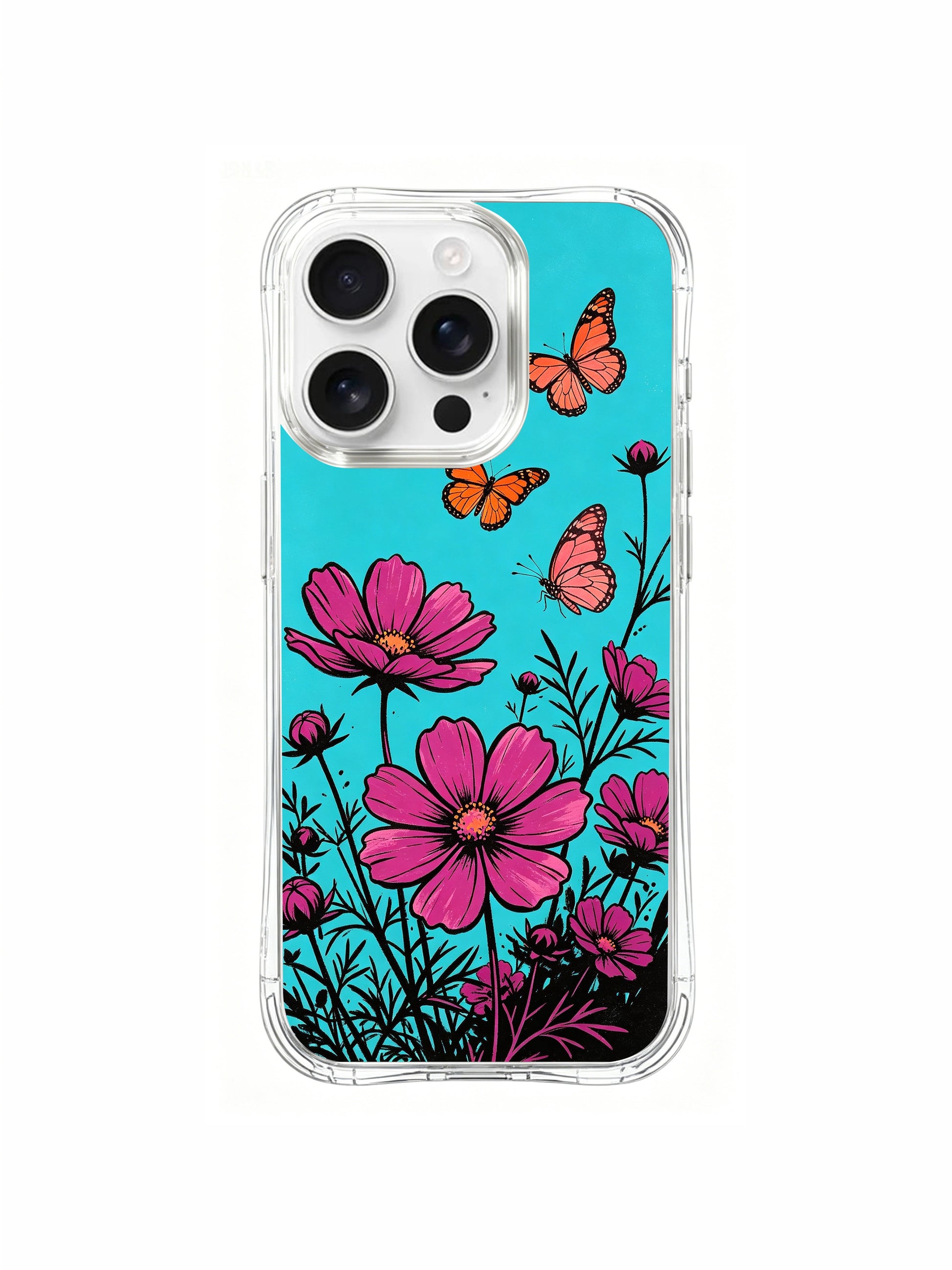 PhoneCasing freedom-inspired butterfly garden design on an iPhone 16 Pro Max Case, a hopeful and uplifting art piece by Aurora Bloom.