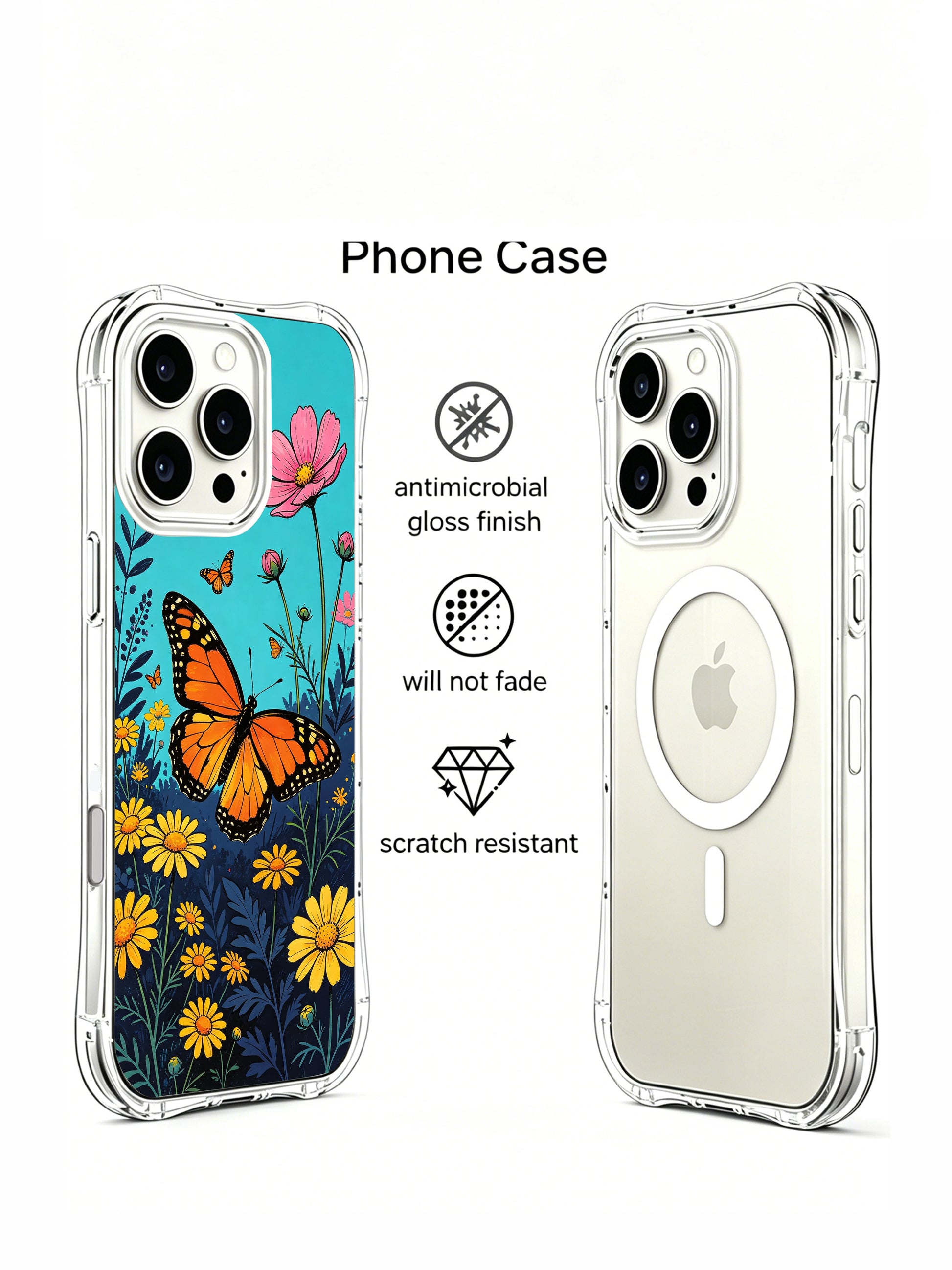 PhoneCasing garden exploration art on an iPhone 16 Pro Max Case, depicting young butterflies learning to fly in a wildflower garden by Aurora Bloom.
