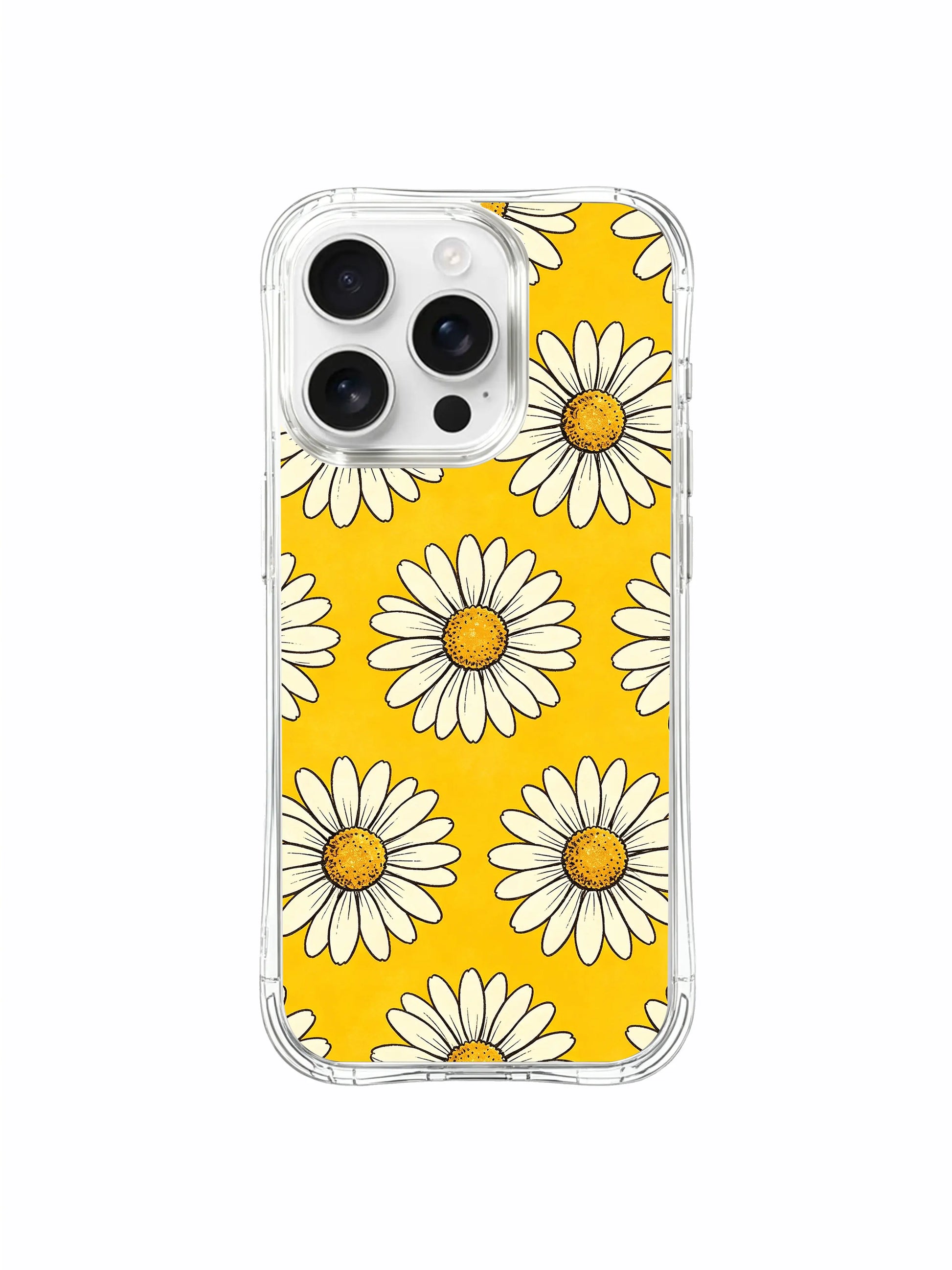 PhoneCasing iPhone 16 Pro Max Case featuring the happy yellow and white daisy print from Daisy Vale, a case that symbolizes everyday joy and confidence.