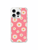PhoneCasing iPhone 16 Pro Max Case with MagSafe compatibility, featuring the playful pink daisy design by artist Daisy Vale.