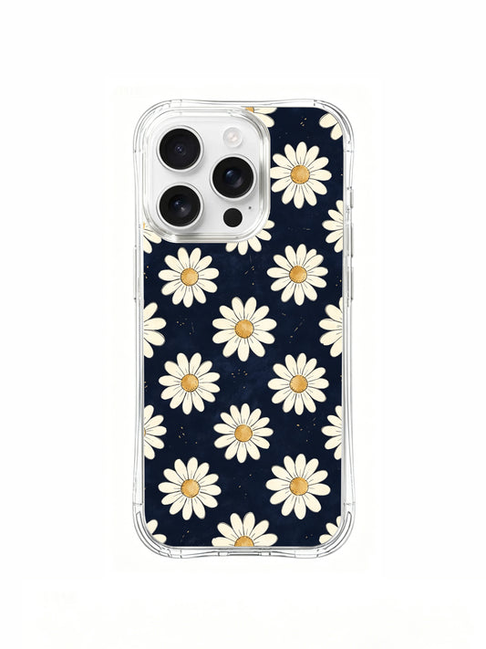 PhoneCasing iPhone 16 Pro Max Case featuring the soft Navy & Cream Daisies design by artist Daisy Vale, a calming floral print that evokes quiet morning warmth.
