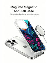  PhoneCasing neon butterfly garden design on an iPhone 16 Pro Max Case, featuring vibrant pink, turquoise, and orange butterflies against a moody dark background.