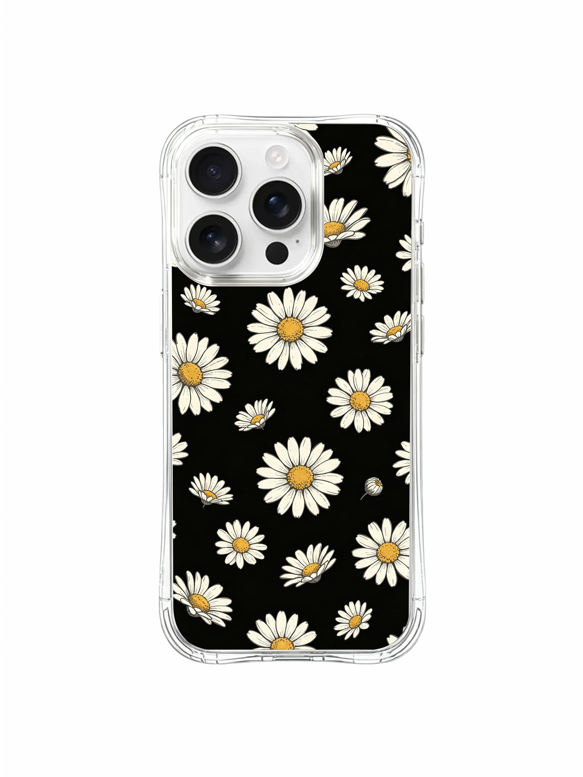 PhoneCasing iPhone 16 Pro Max Case with the Night Bloom daisy design, hand-drawn by Daisy Vale to represent quiet strength and light in the dark.