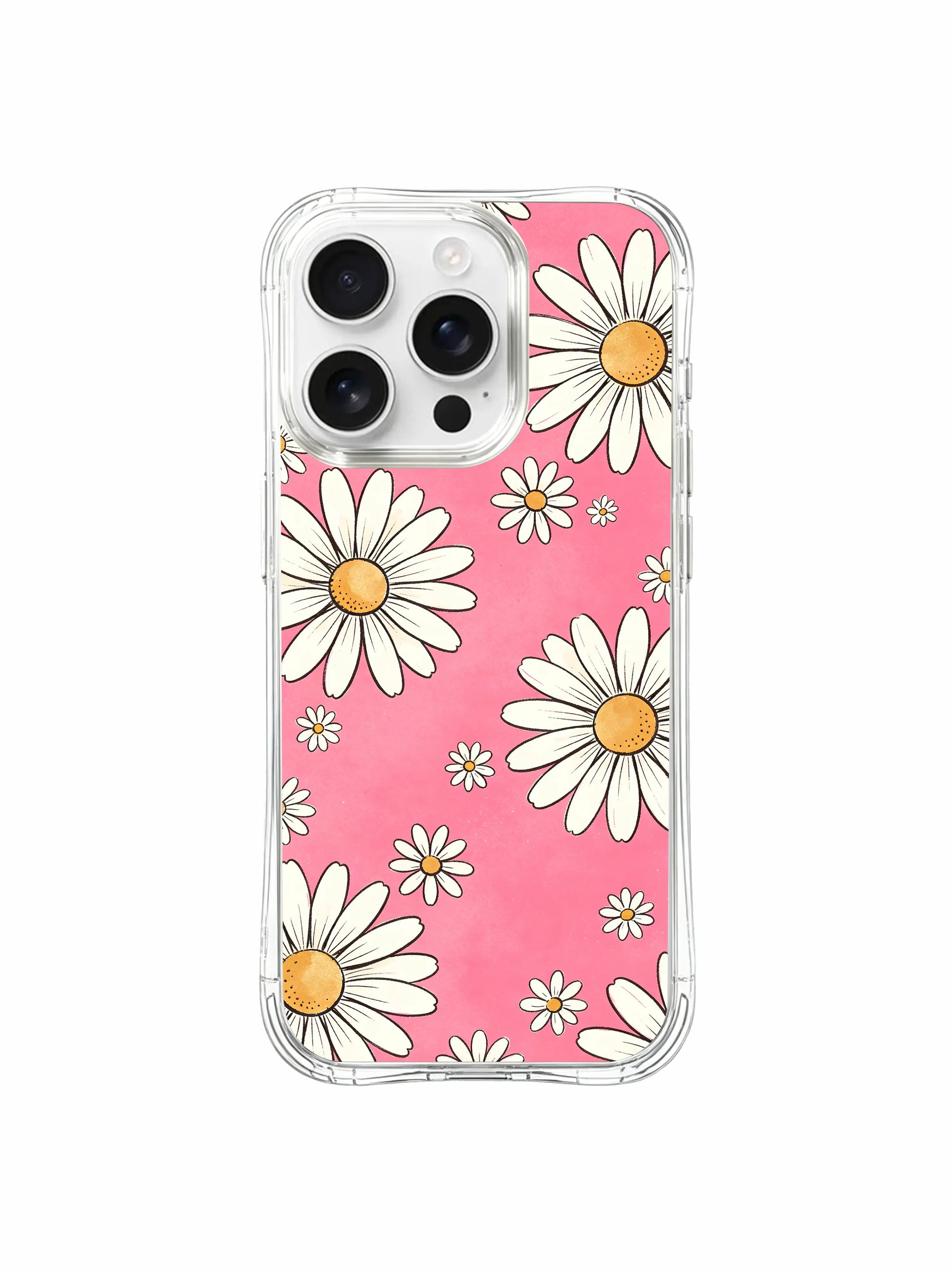 PhoneCasing iPhone 16 Pro Max Case featuring the sweet pink afternoon daisy garden design by artist Daisy Vale, a cheerful retro floral print for everyday use.