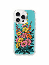  PhoneCasing pink and yellow floral surge design on an iPhone 16 Pro Max Case, Aurora Bloom’s energetic vision of flowers surging with life.
