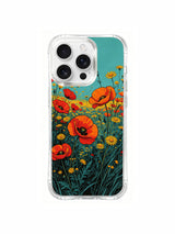 Poppy field with turquoise sky on an iPhone 16 Pro Max case