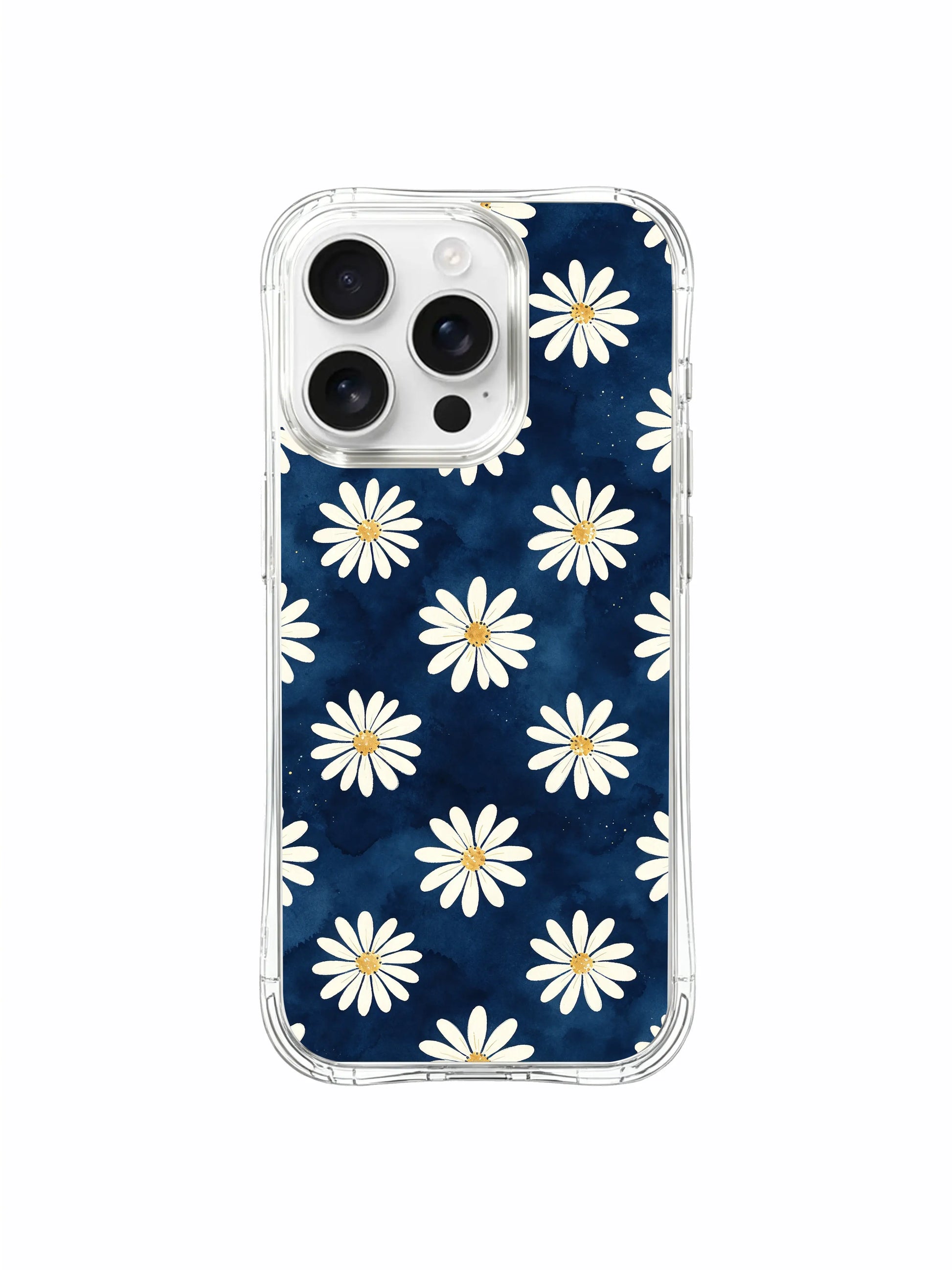 PhoneCasing iPhone 16 Pro Max Case featuring the premium ocean blue daisy print from Daisy Vale, a fade-resistant case made in California.