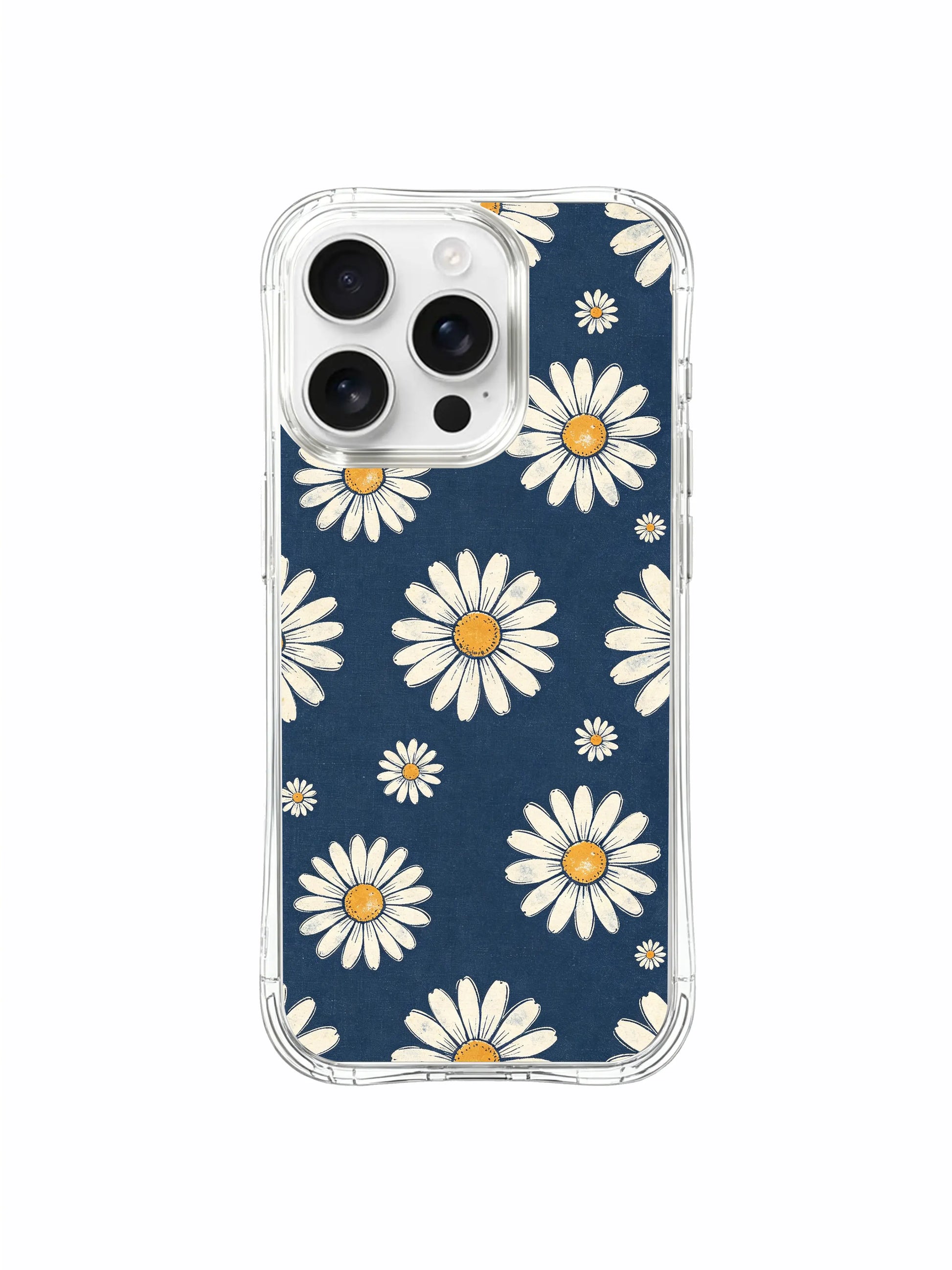 PhoneCasing iPhone 16 Pro Max Case featuring the premium indigo wash daisy print from Daisy Vale, a fade-resistant case made in California.