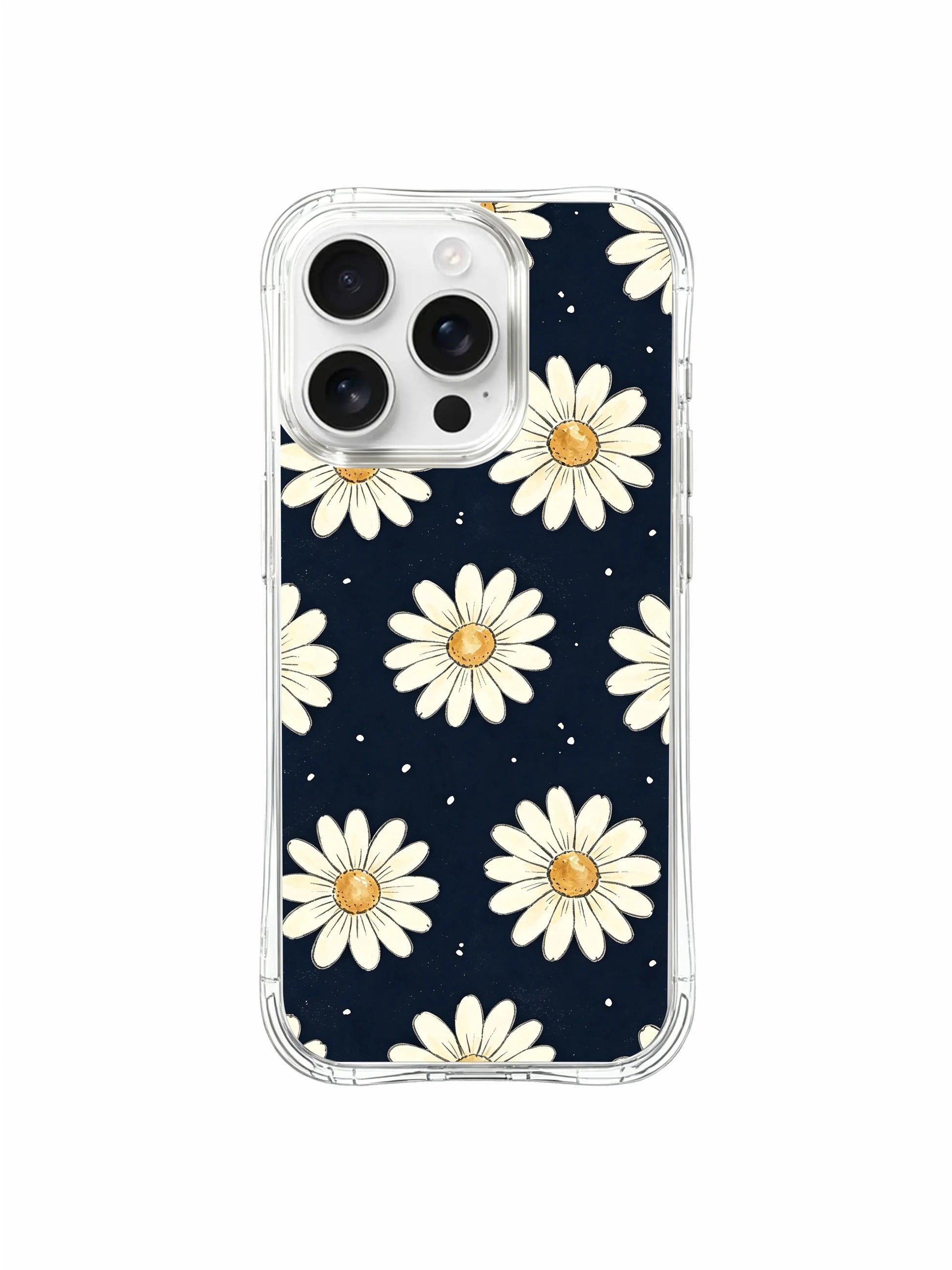 PhoneCasing iPhone 16 Pro Max Case featuring the premium soft navy daisy print from Daisy Vale, a fade-resistant case made in California.