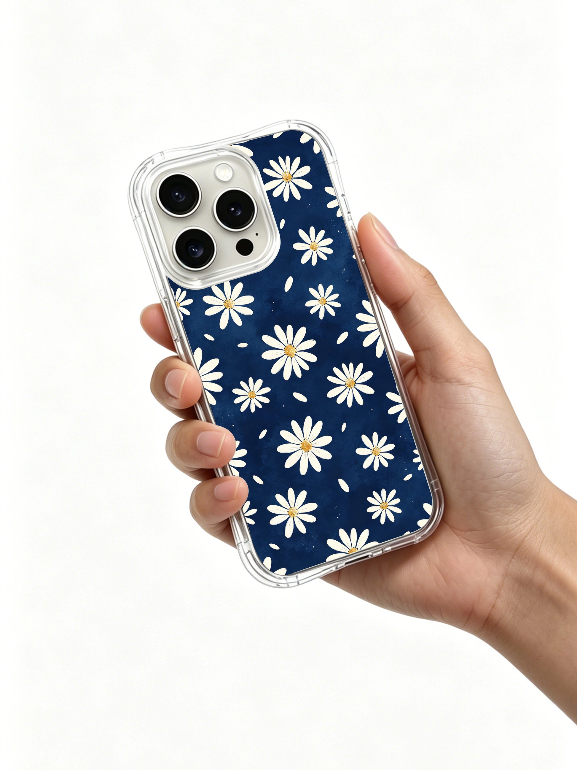 PhoneCasing iPhone 16 Pro Max Case featuring the quiet sea blue daisy aesthetic by Daisy Vale, a minimalist floral print that brings calm and clarity to your device.