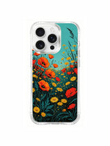 Red-orange floral horizon on an iPhone 16 Pro Max case