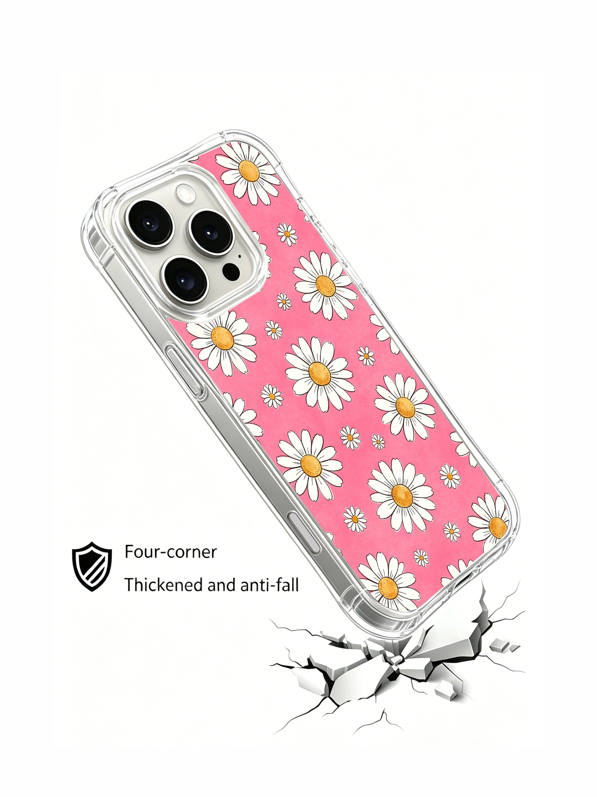 PhoneCasing iPhone 16 Pro Max Case showcasing the vibrant pink daisy pattern from Daisy Vale, a playful watercolor print that brings bright, joyful energy to your device.