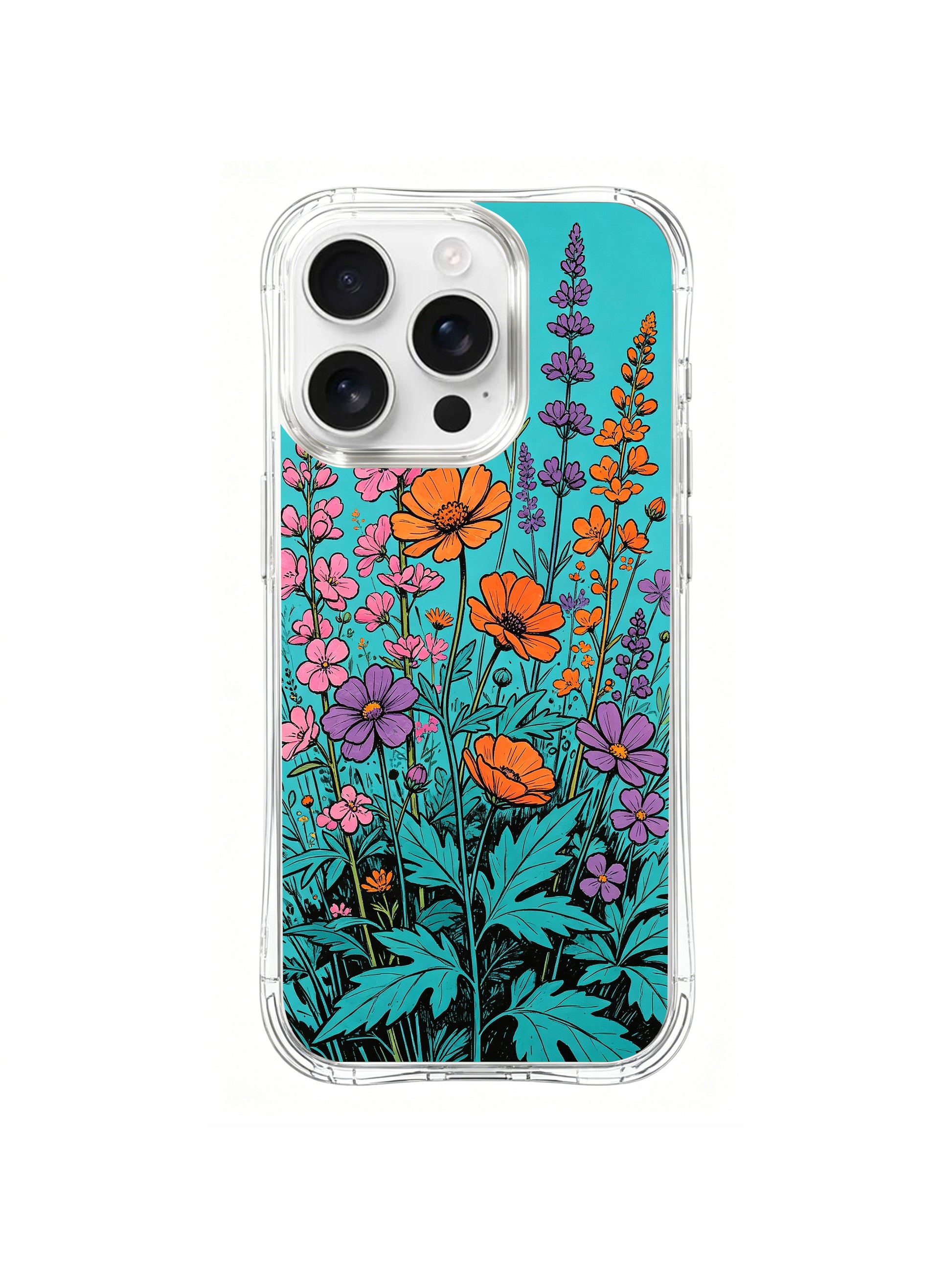 PhoneCasing Saturated Floral Dance iPhone 16 Pro Max Case, bold colors and dynamic flower arrangement.