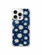 PhoneCasing iPhone 16 Pro Max Case with scratch-resistant finish, showcasing the Deep Ocean Blue Daisies pattern by Daisy Vale.