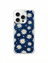 PhoneCasing iPhone 16 Pro Max Case with sea-inspired deep blue background and floating white daisies, part of Daisy Vale’s Deep Ocean collection.