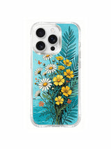 PhoneCasing seaside wildflower bouquet on an iPhone 16 Pro Max Case, featuring sunlit daisies, yellow blooms, and a fluttering orange butterfly.