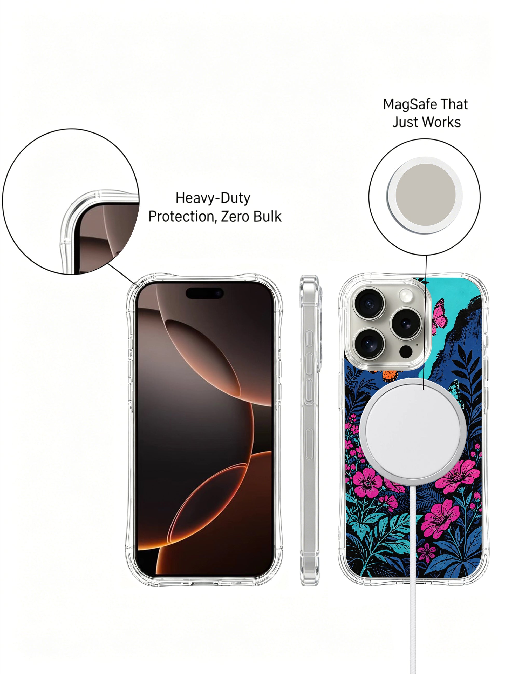  PhoneCasing secret valley butterfly design on an iPhone 16 Pro Max Case, a dreamlike portal to an unknown world filled with flowers and wings.