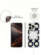 PhoneCasing iPhone 16 Pro Max Case featuring the soft navy and cream daisy print from artist Daisy Vale, a peaceful case that brings warmth to your daily routine.