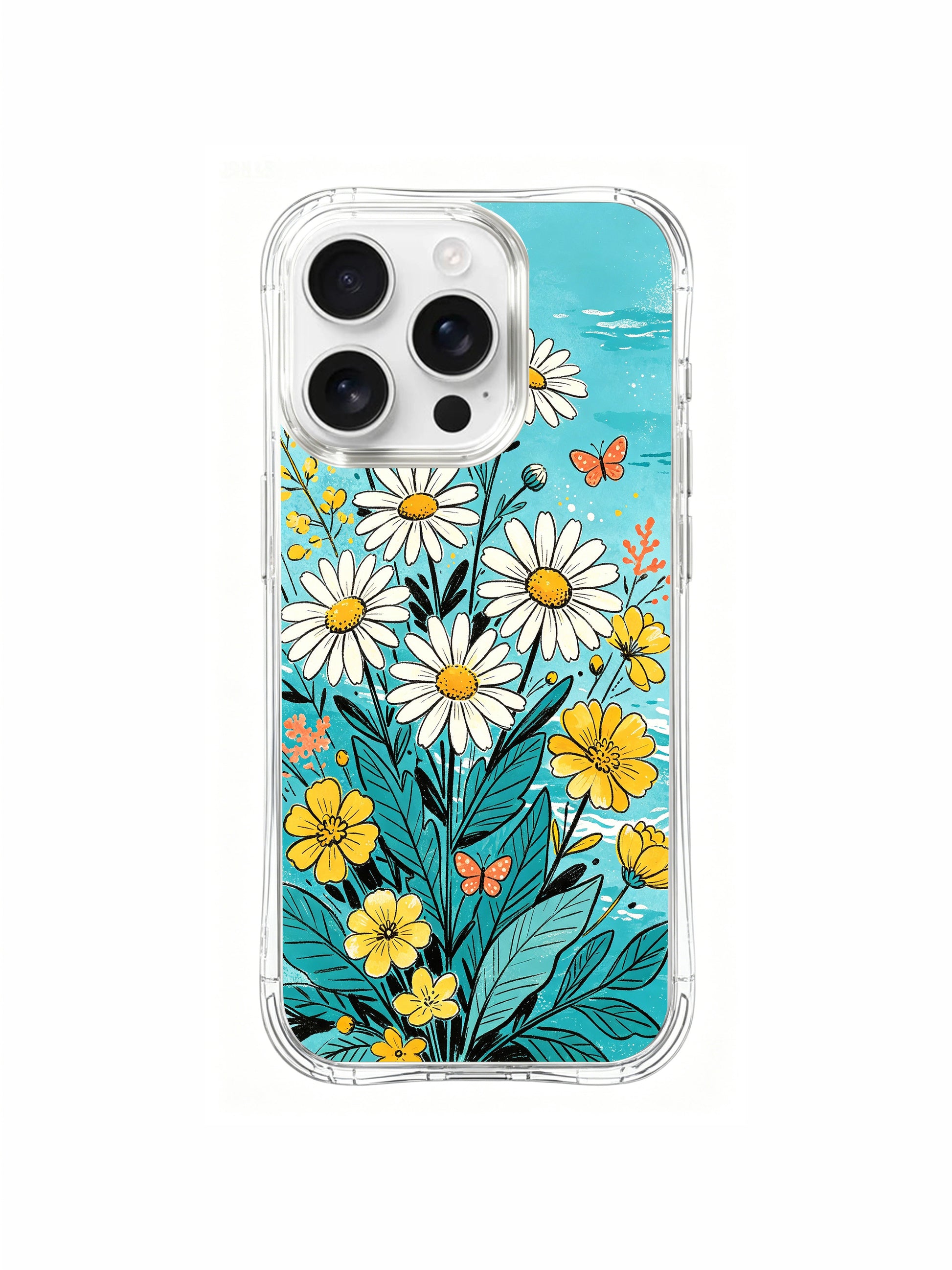 PhoneCasing sunlit seaside daisies art on an iPhone 16 Pro Max Case, Aurora Bloom’s soft and joyful floral design.