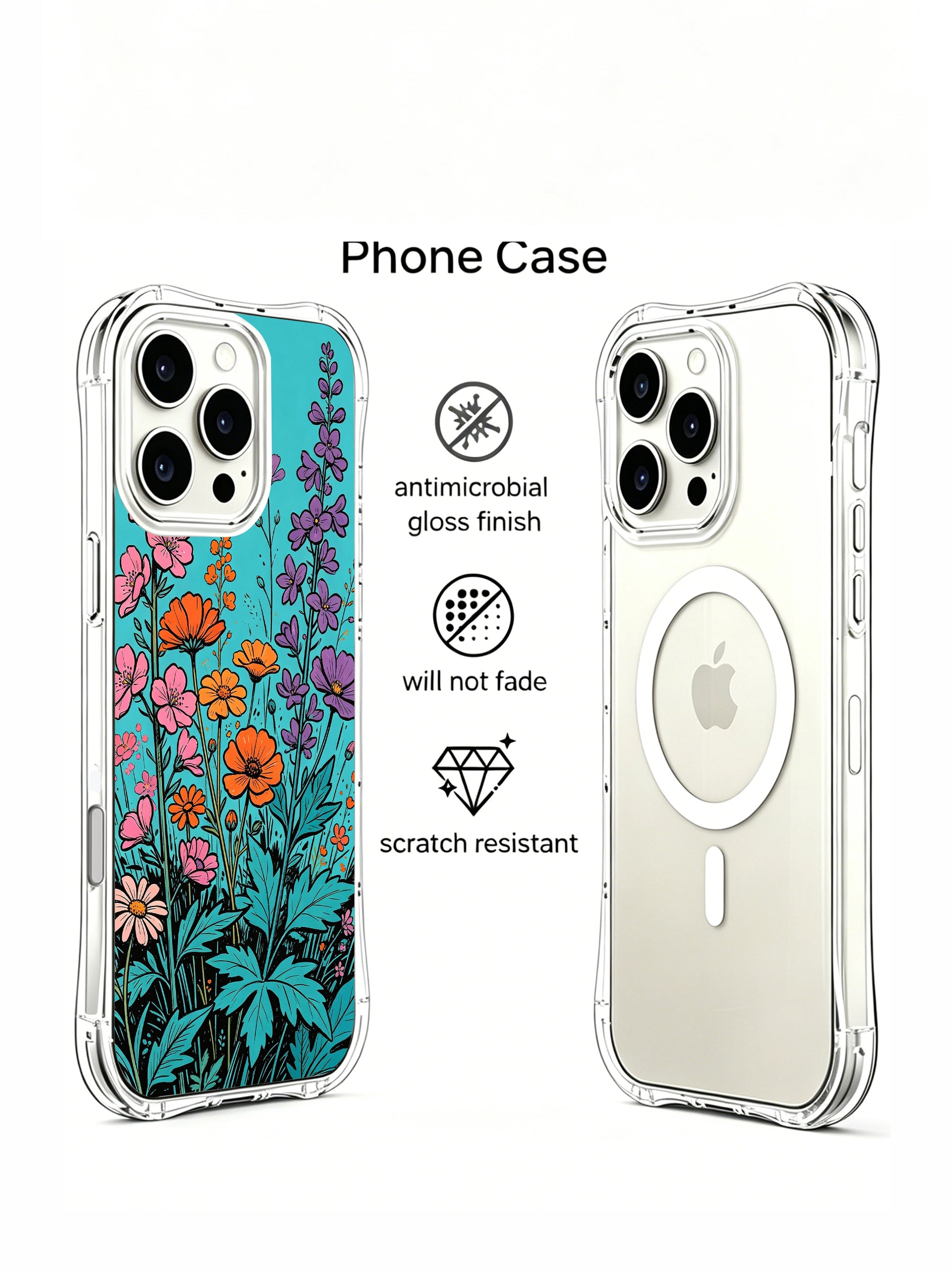 PhoneCasing Tropical Floral Rhythm iPhone 16 Pro Max Case, showcasing dancing wildflowers with bold outlines and saturated colors.