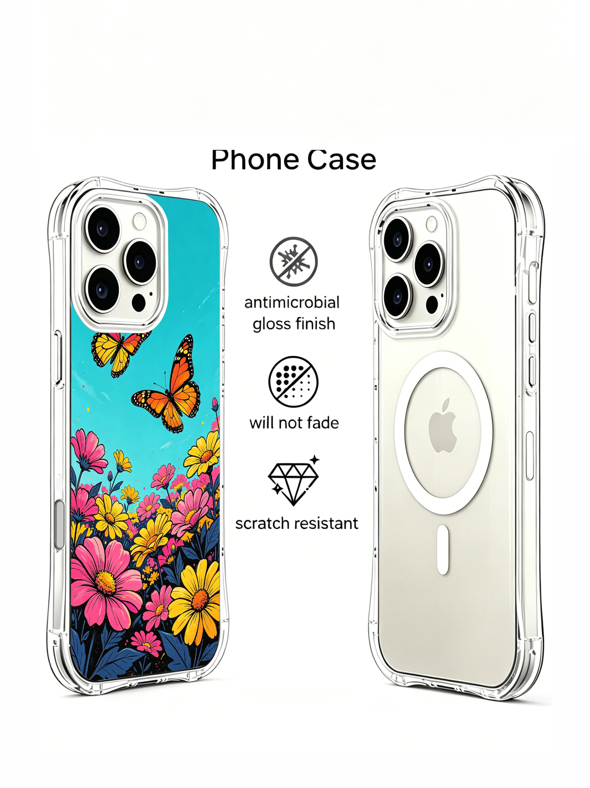  PhoneCasing turquoise breathing space art on an iPhone 16 Pro Max Case, where fiery flowers frame a calm sky, symbolizing courage and action in Aurora Bloom’s signature style.
