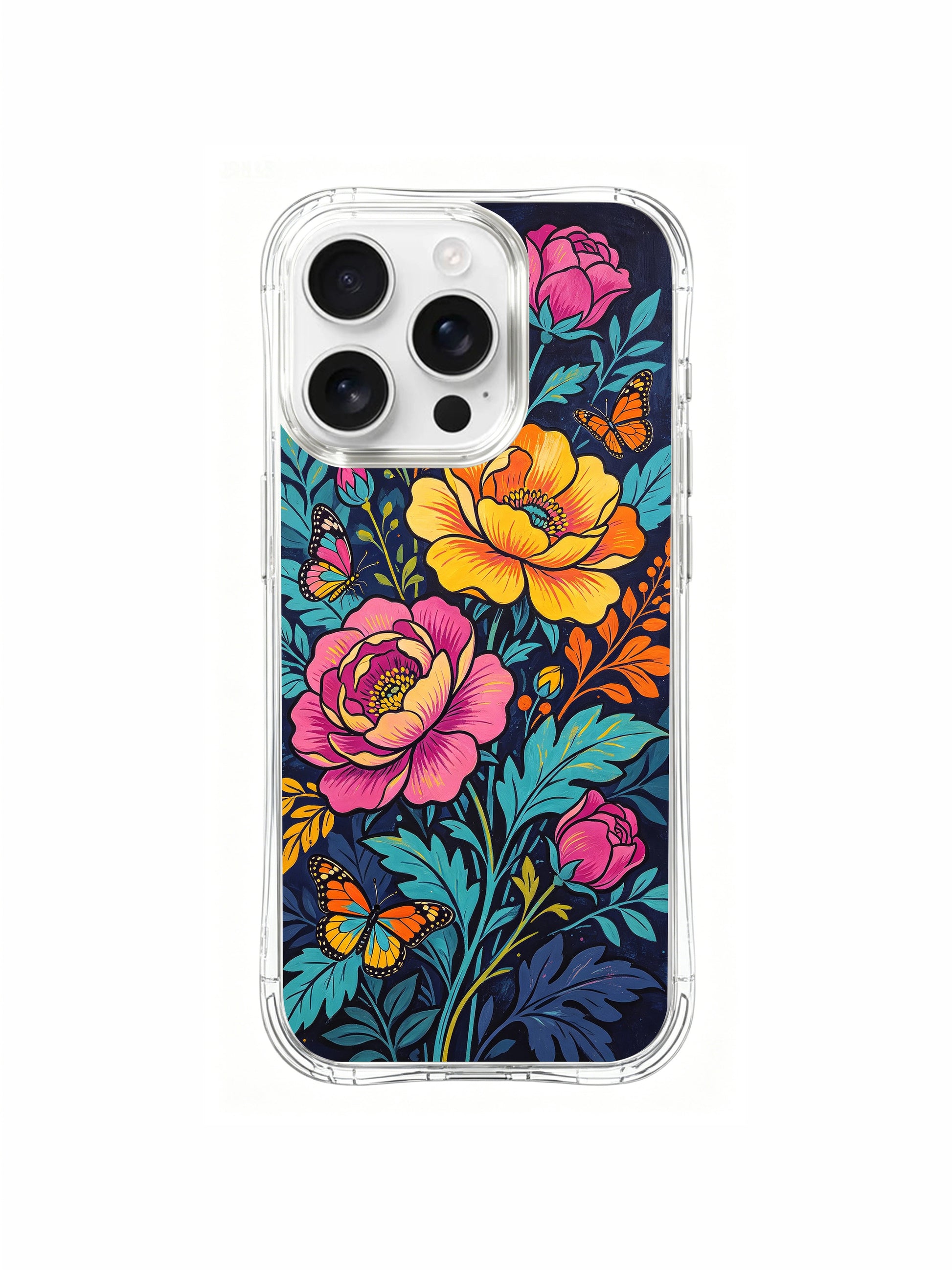 PhoneCasing Vibrant Daydream Garden iPhone 16 Pro Max Case. A whimsical, colorful garden scene with peonies, daisies, and butterflies.