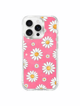 PhoneCasing iPhone 16 Pro Max Case with the vibrant pink daisy garden design by Daisy Vale, a premium art case made in California with UV-printed print.