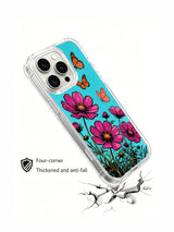 Turquoise-sky floral composition on an iPhone 16 Pro Max case