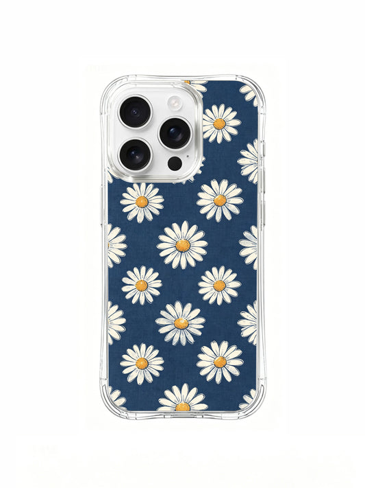 PhoneCasing iPhone 16 Pro Max Case featuring the vintage indigo daisies design by artist Daisy Vale, a nostalgic floral print inspired by sunlit days and old journals.