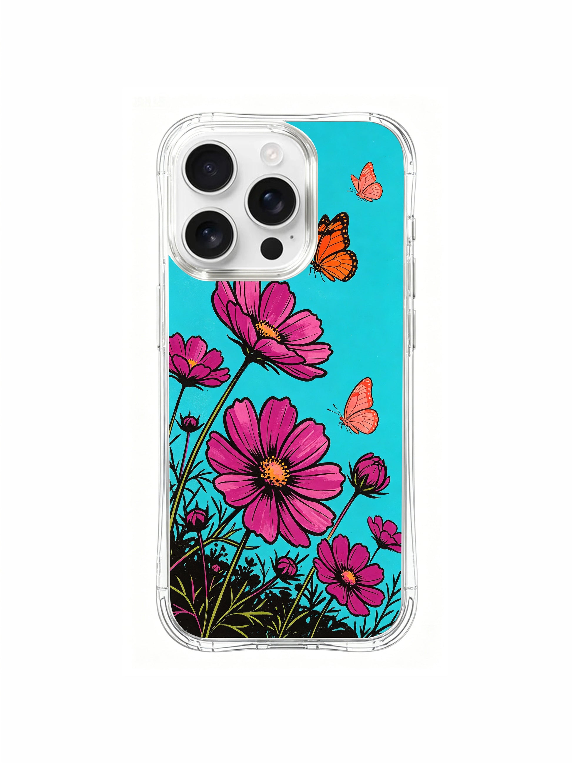 PhoneCasing vintage poster style floral and butterfly design on an iPhone 16 Pro Max Case, Aurora Bloom’s take on retro botanical art.