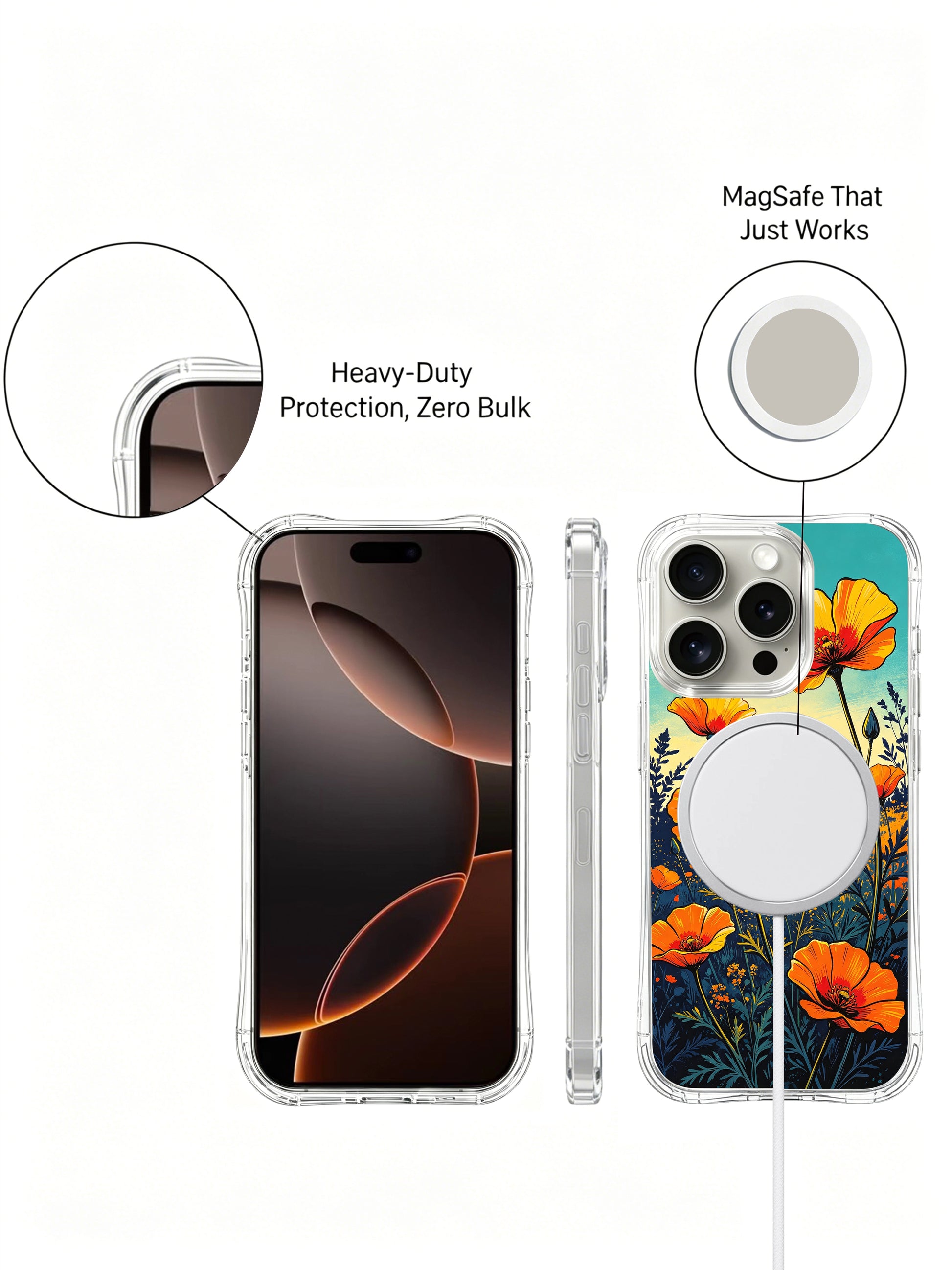 PhoneCasing Warm Glow Poppy Garden iPhone 16 Pro Max Case, bold sunset-inspired floral art for nature lovers.