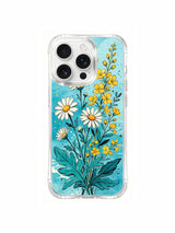 PhoneCasing warm summer daisies art on an iPhone 16 Pro Max Case, a cheerful illustration of flowers and butterflies under a bright blue sky.
