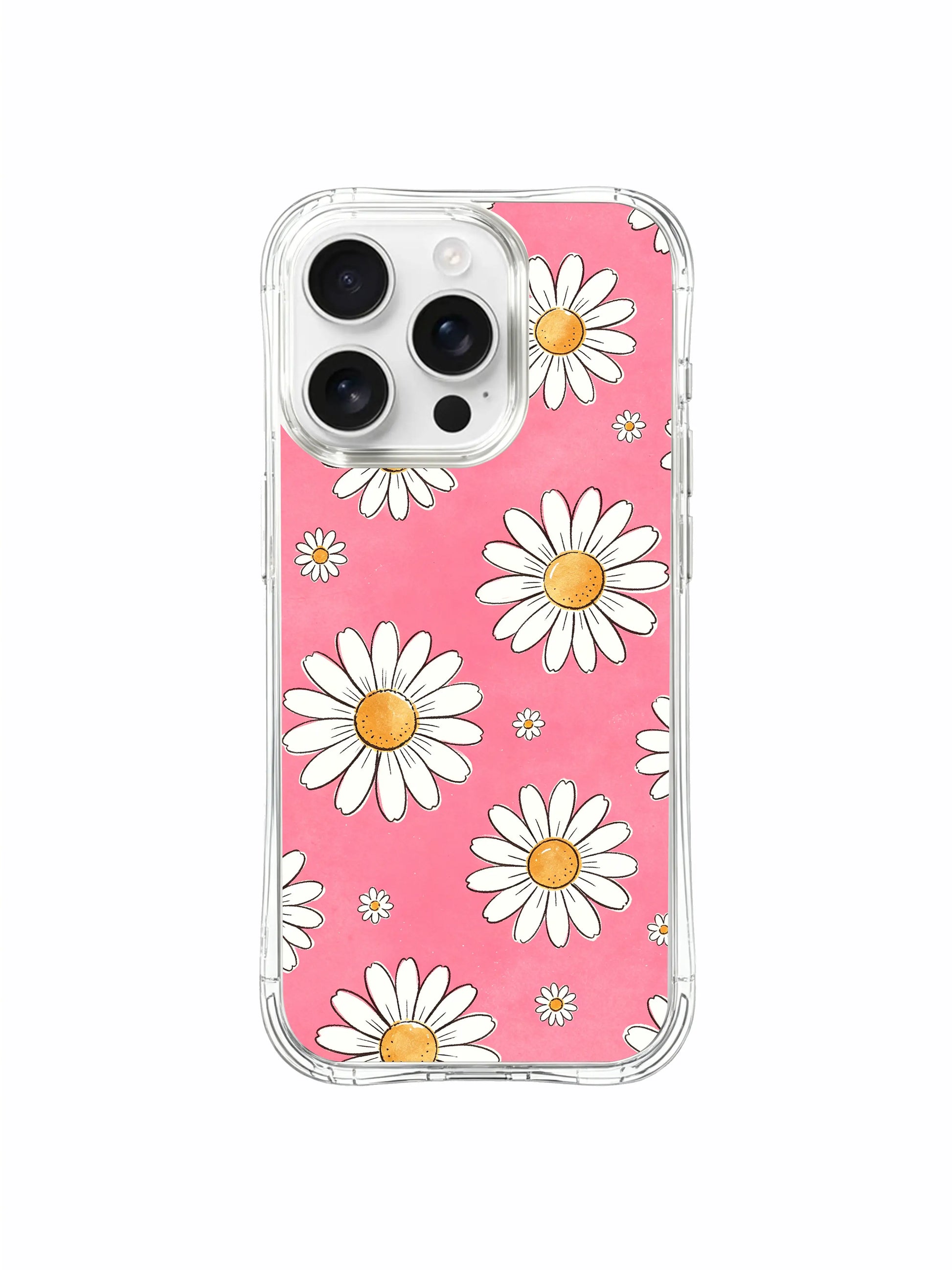 PhoneCasing iPhone 16 Pro Max Case featuring the whimsical pink daisy art from Daisy Vale, the perfect playful floral case for iPhone 16 Pro Max users.