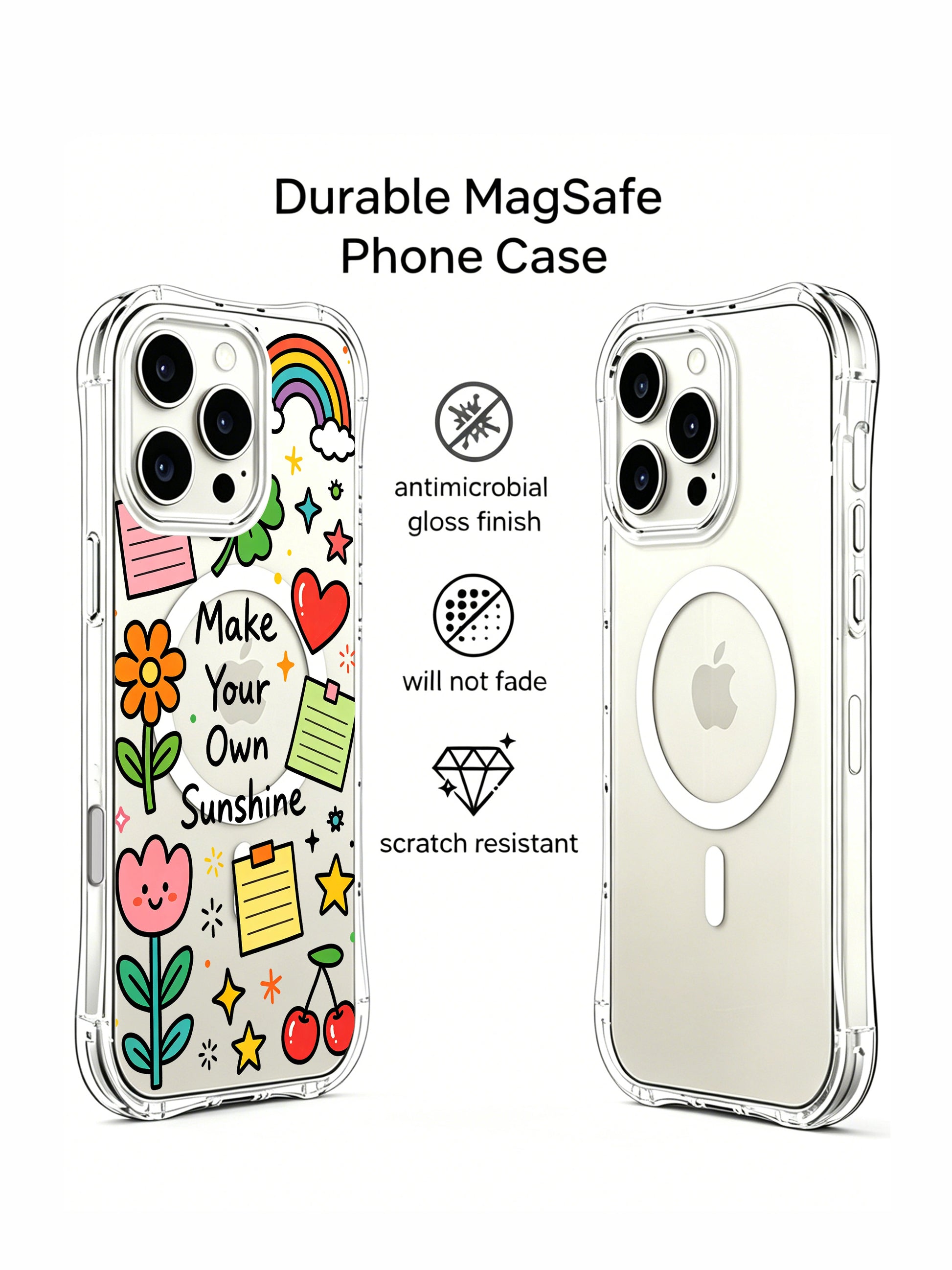 PhoneCasing iPhone 16 Pro Max anti-yellow transparent MagSafe case, Make Your Own Sunshine bright uplifting doodle illustration that celebrates creating your own daily joy and good luck