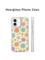 Macro closeup color pencil grain texture of Cream Color Daisy Parade iPhone 16 pro max casing, hand sketched multi-tonal floral design exclusive to PhoneCasing for iPhone 16 pro max users.