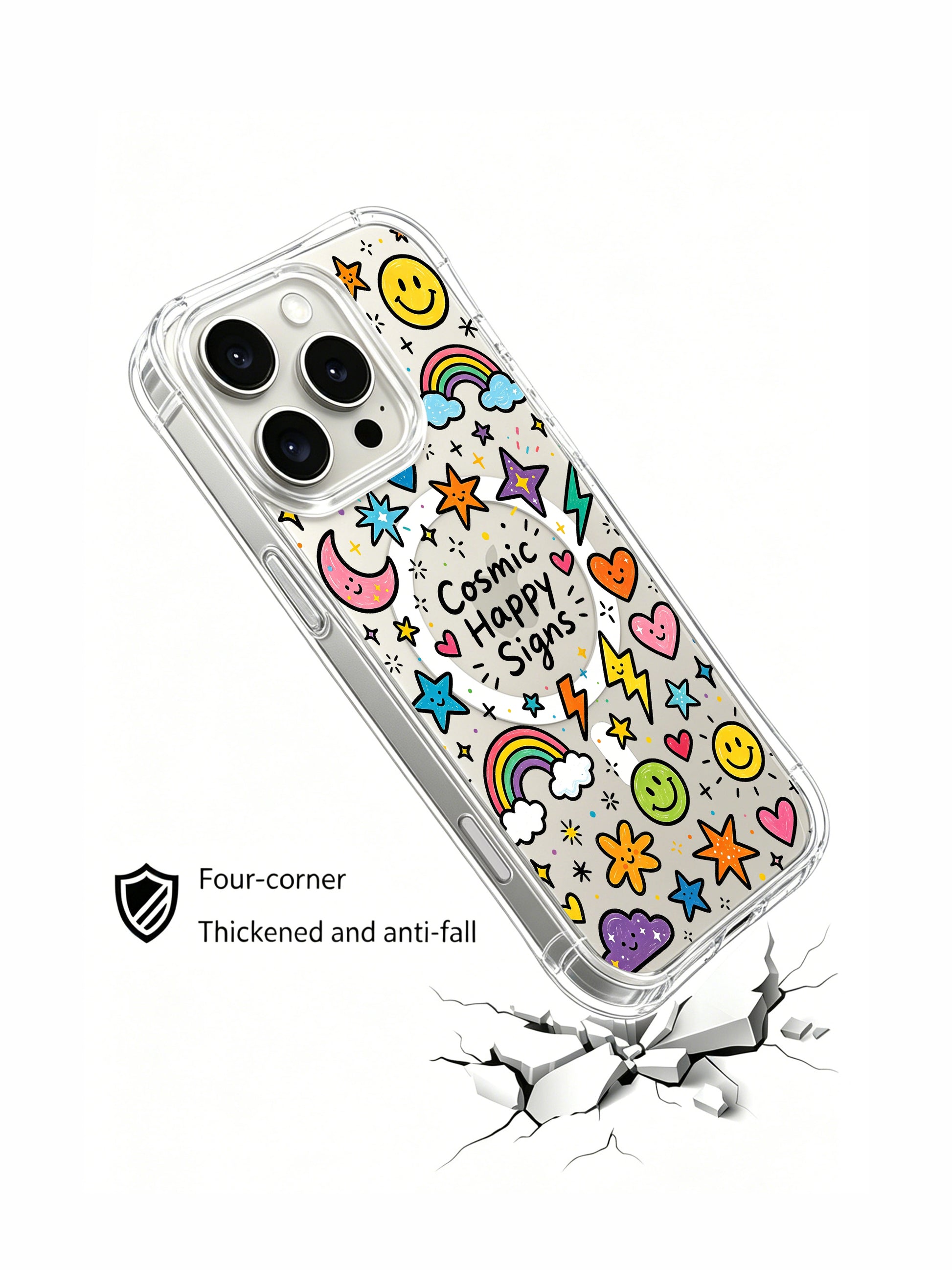 PhoneCasing iPhone 16 Pro Max MagSafe Case - Whimsical Cosmic Doodle Art, Shockproof Casing