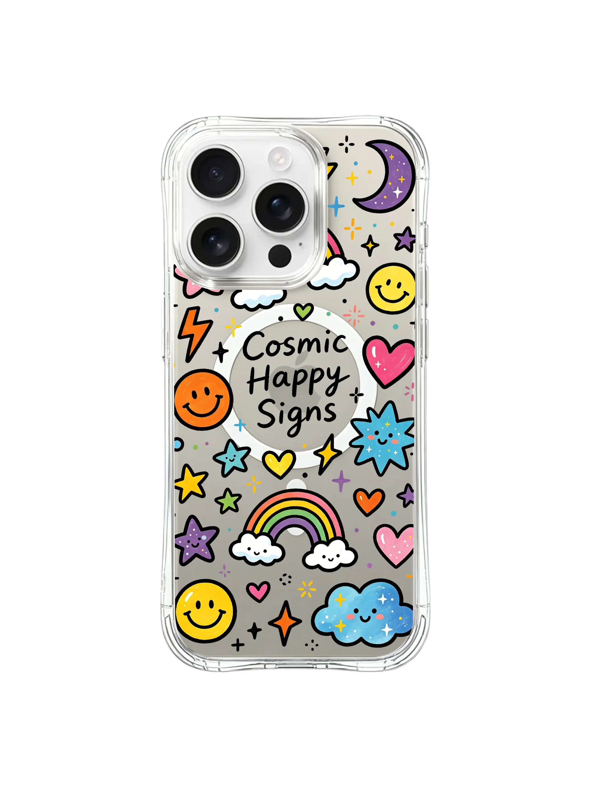 PhoneCasing iPhone 16 Pro Max Clear Case - Playful Cosmic Doodle Art, Drop Protection Design