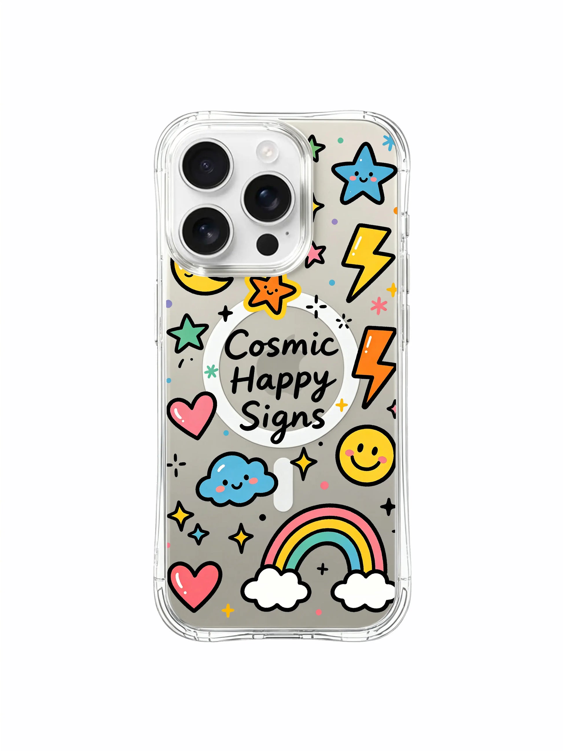 PhoneCasing iPhone 16 Pro Max MagSafe Case - Cute Cosmic Happy Signs Print, Anti-Fall