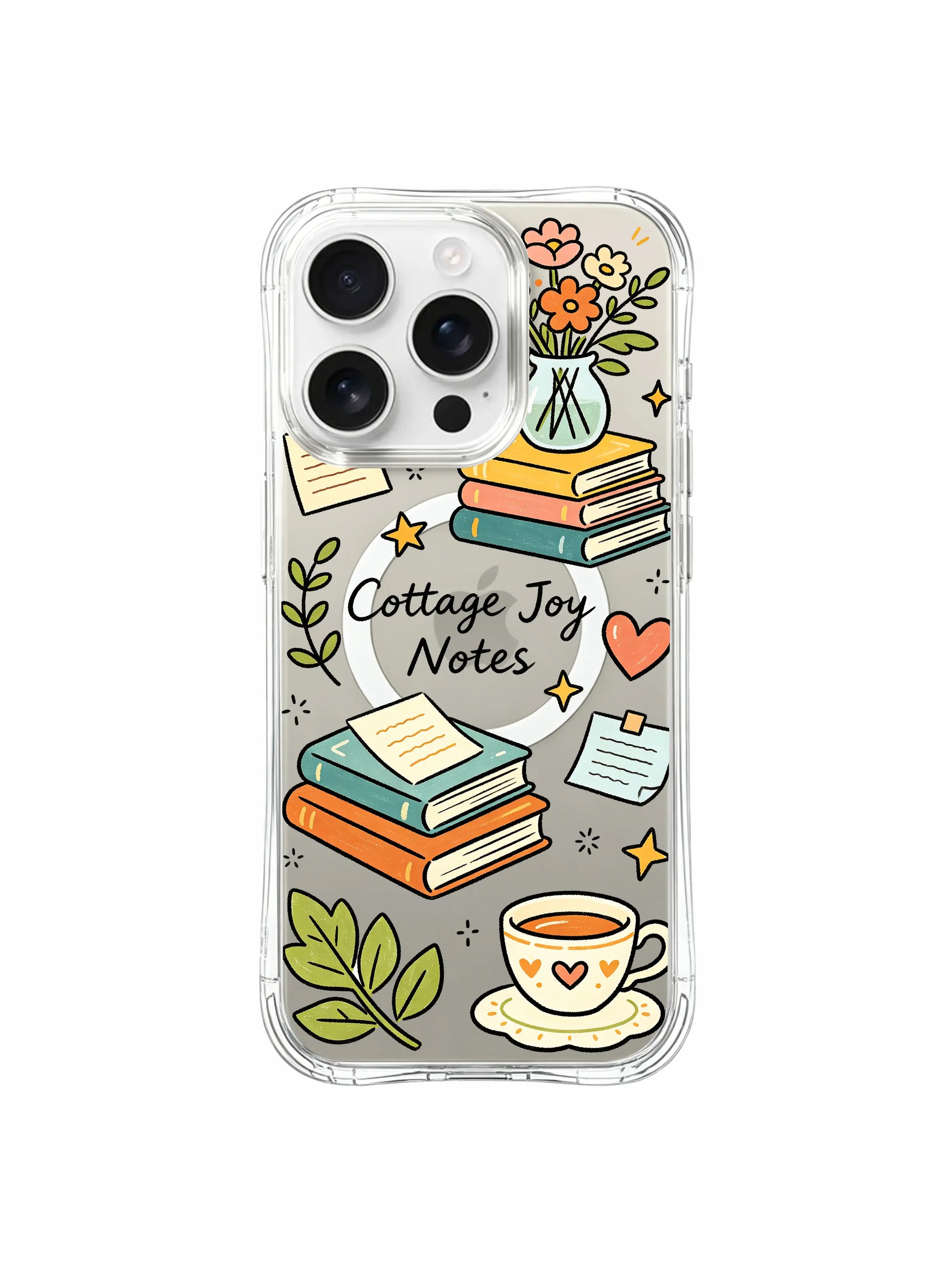 PhoneCasing iPhone 16 Pro Max Clear Case - Cute Cottage Tea & Flower Design, Anti-Yellowing