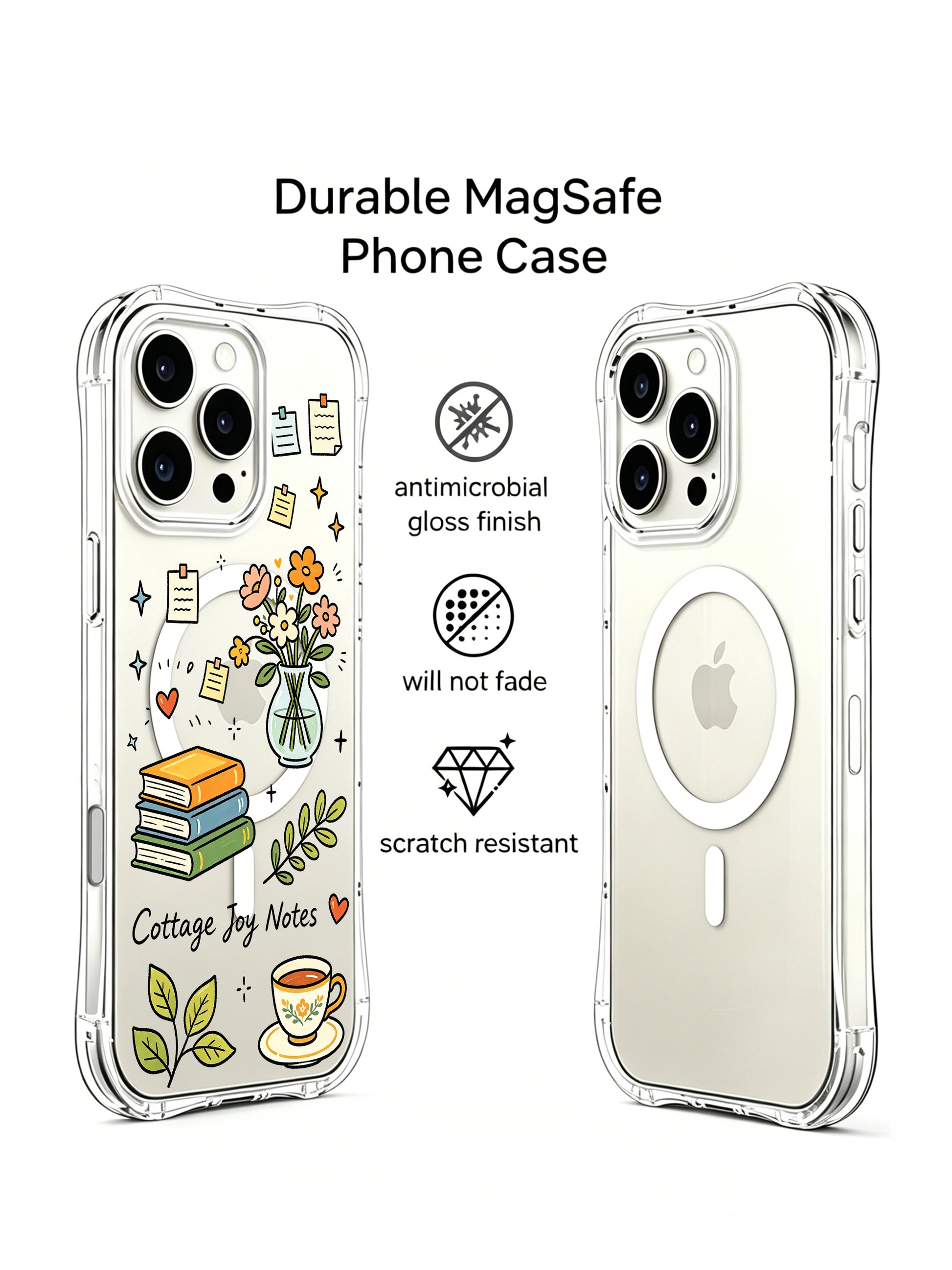 PhoneCasing iPhone 16 Pro Max MagSafe Case - Cute Cottage Joy Notes Print, Anti-Fall