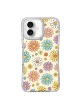Cream Color Daisy Parade hand-drawn floral iPhone 16 pro max casing from PhoneCasing, vintage pastel multi daisy print on warm buttercream base, original Estrella Nocturna artwork front studio shot for iPhone 16 pro max.