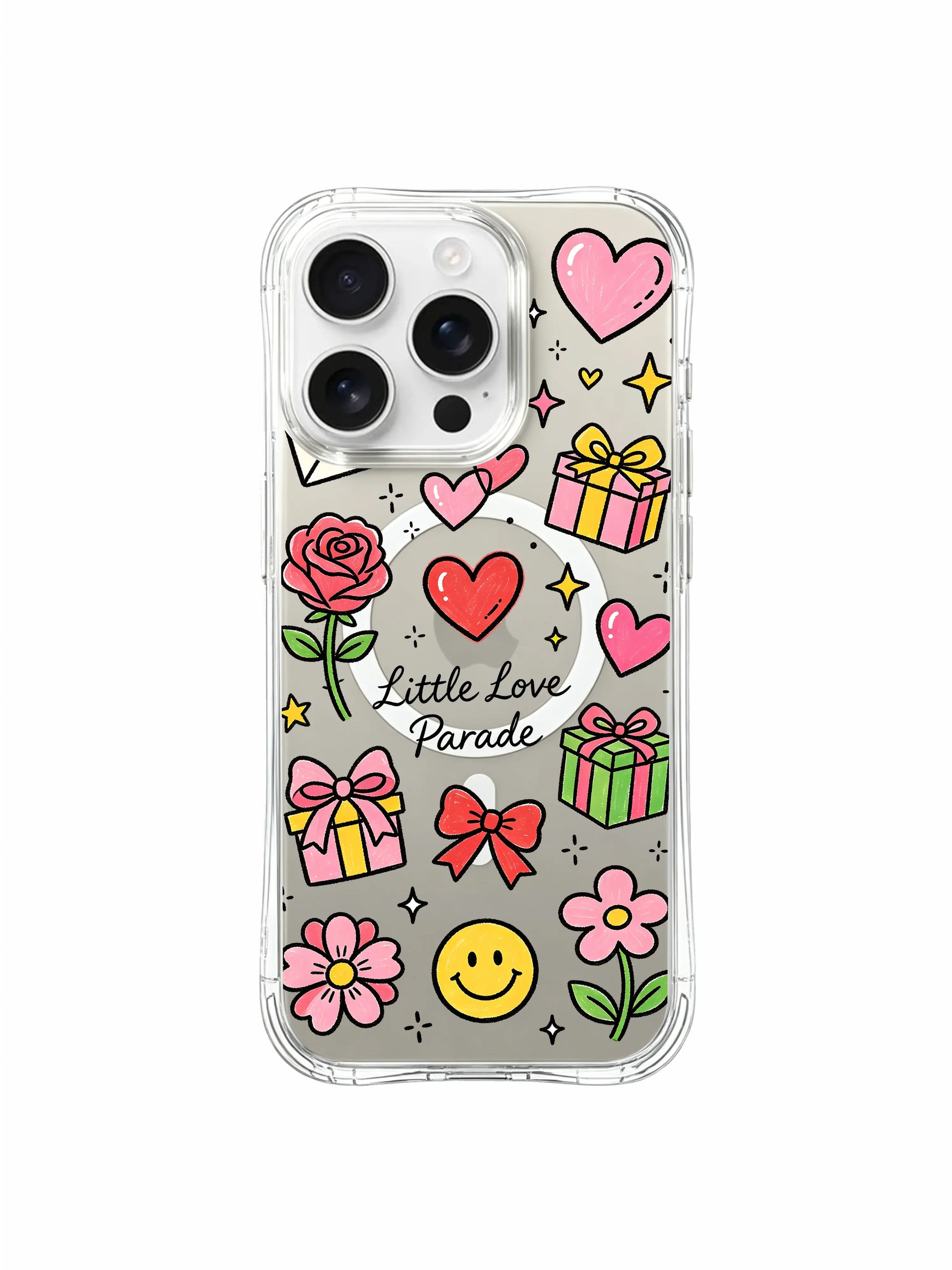 PhoneCasing iPhone 16 Pro Max slim MagSafe protective cover, Little Love Parade doodle art representing kindness and gentle daily love