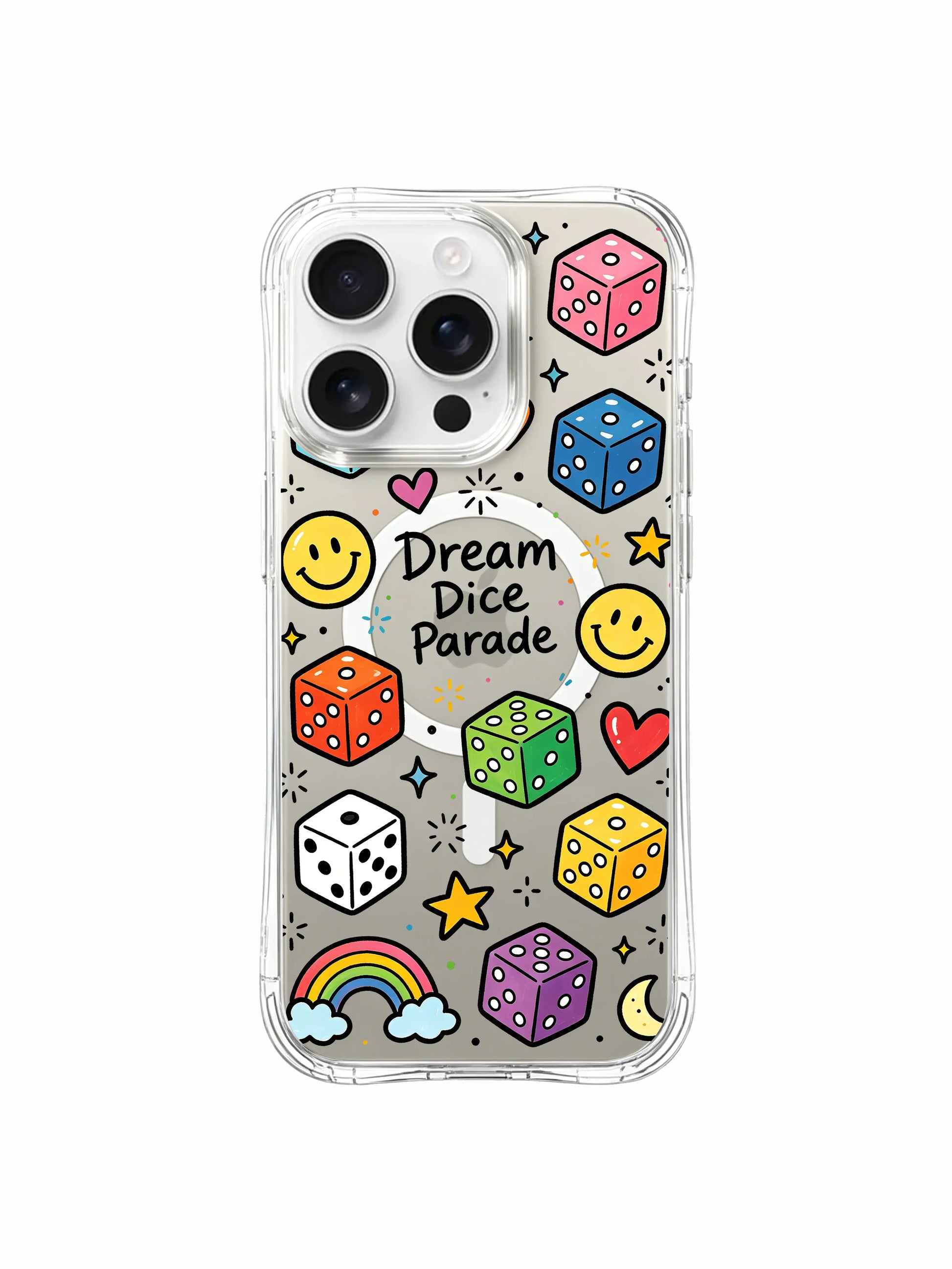 PhoneCasing iPhone 16 Pro Max MagSafe Case - Cute Rainbow Dice Pattern, Protective