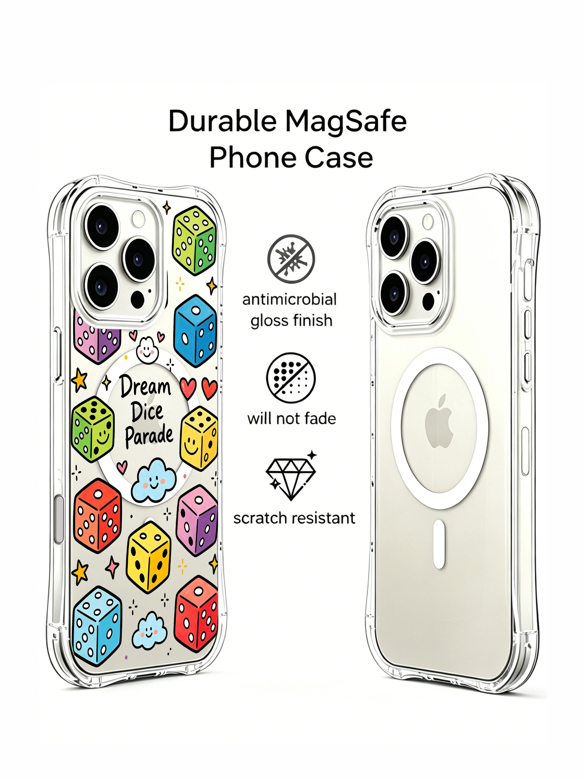 PhoneCasing iPhone 16 Pro Max MagSafe Case - Dreamy Dice & Stars, Anti-Yellowing