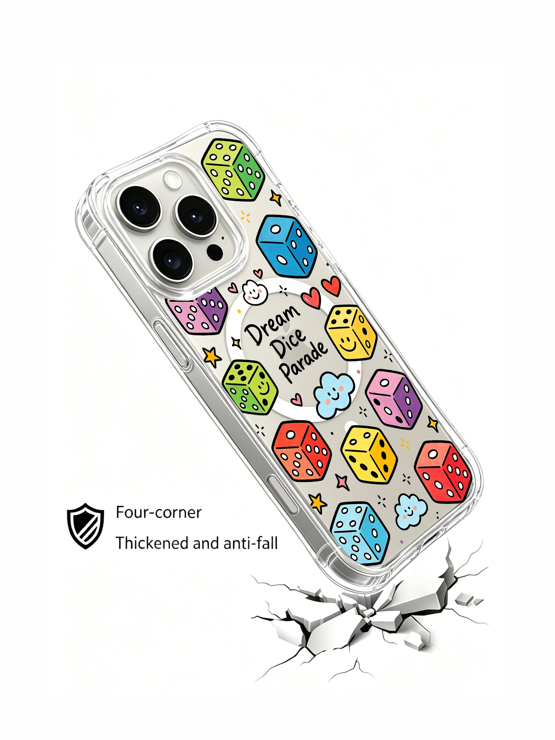 PhoneCasing iPhone 16 Pro Max - Durable Dice Parade Cover, MagSafe Charging
