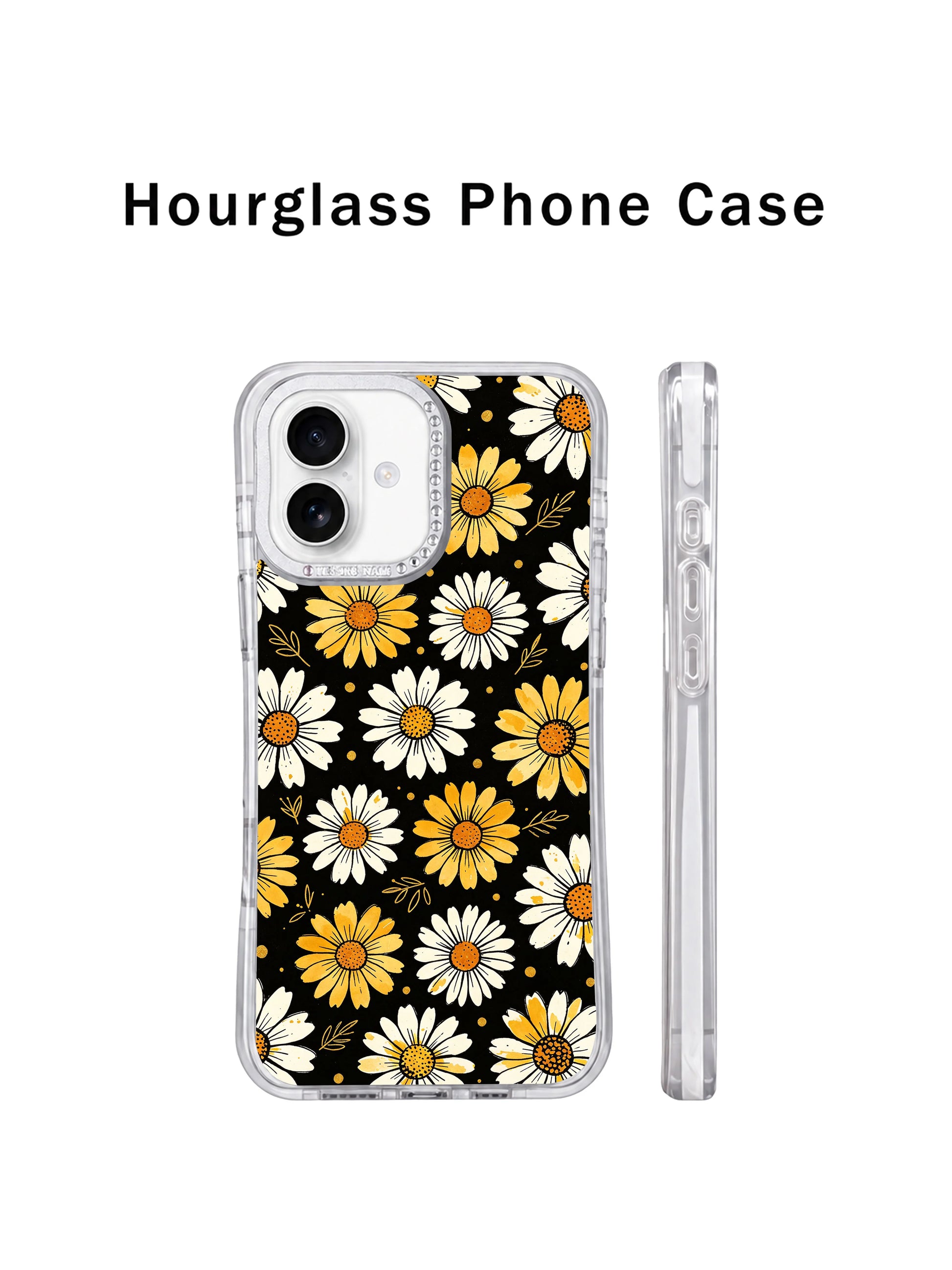 Close up texture detail of White Bloom Signal floral print iPhone 16 pro max casing, exclusive Estrella Nocturna wearable art sold at PhoneCasing for iPhone 16 pro max users.
