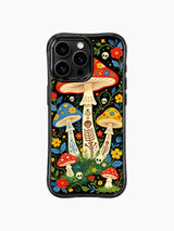 Folk Art Mushroom Forest Motifs artwork on an iPhone 16 Pro Max case