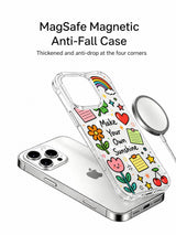 PhoneCasing iPhone 16 Pro Max four-corner anti-drop clear case decorated with cute four-leaf clovers, rainbow, hearts and daisy doodles from Sunny Charm Make Your Own Sunshine collection