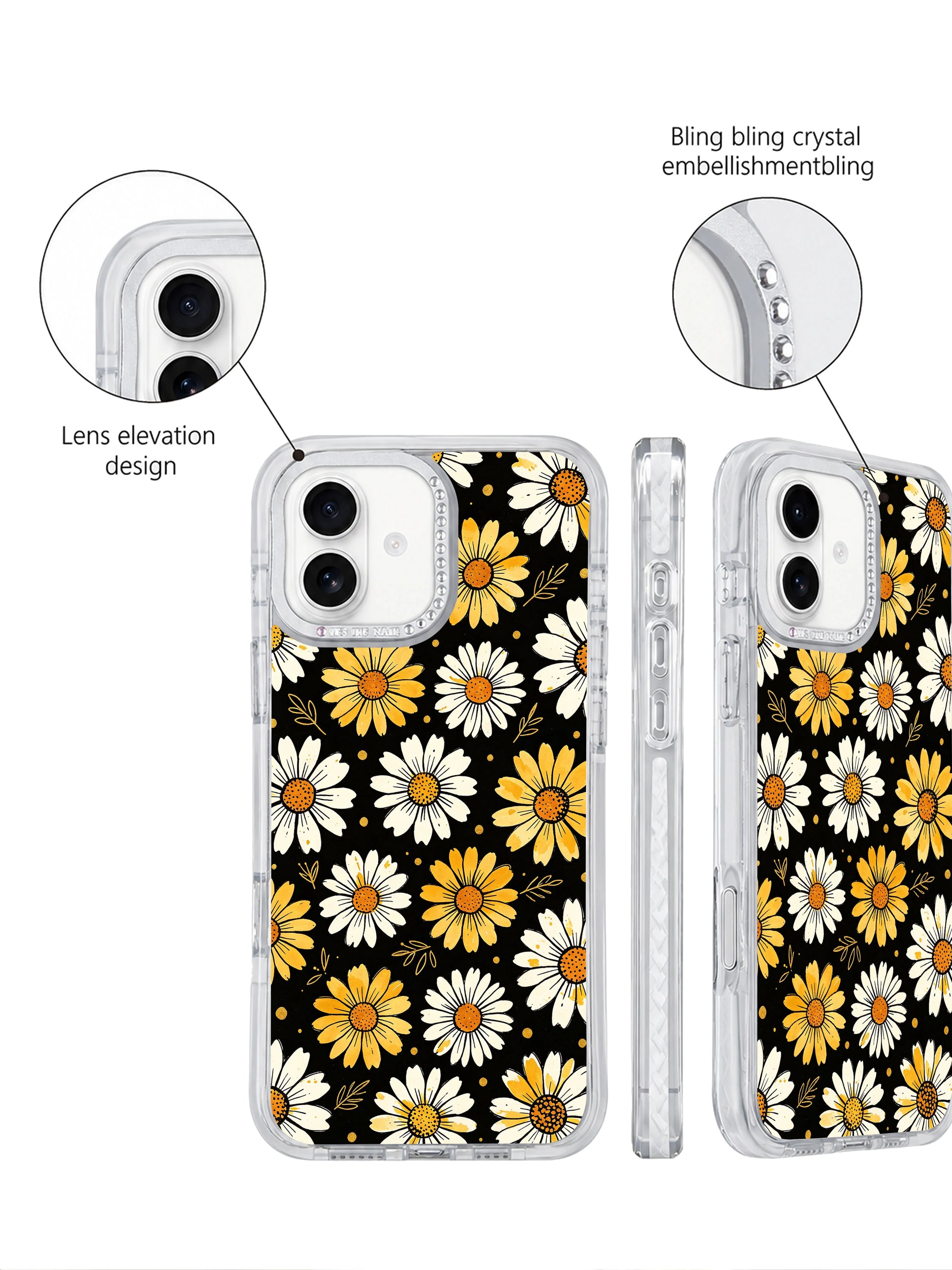 Seamless scattered gold speckle night daisy repeat pattern iPhone 16 pro max casing, White Bloom Signal minimalist cool gentle floral style from PhoneCasing iPhone 16 pro max collection.