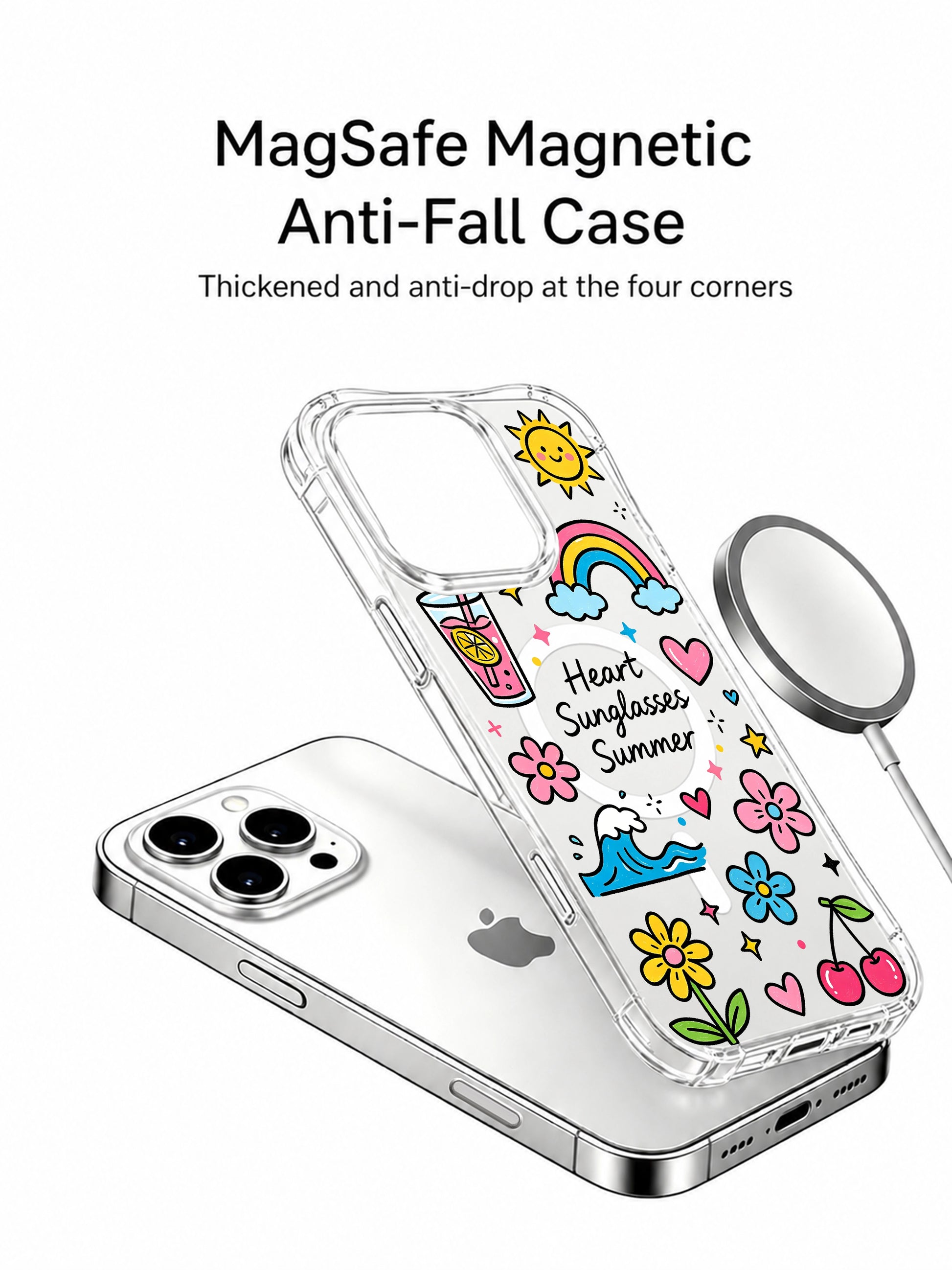 PhoneCasing iPhone 16 Pro Max - MagSafe Compatible Summer Rainbow Print, Anti-Drop Protection